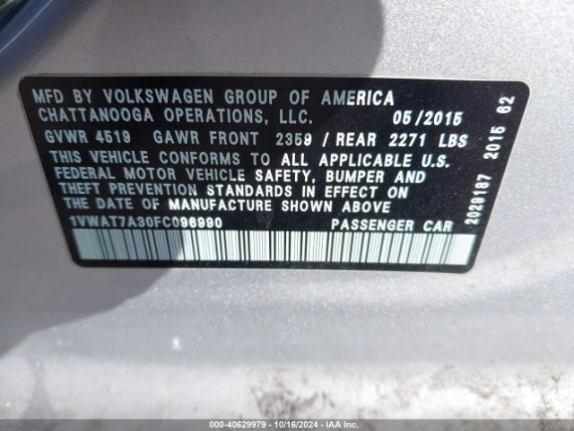 1VWAT7A30FC096990 Volkswagen Passat 1.8t Wolfsburg Edition