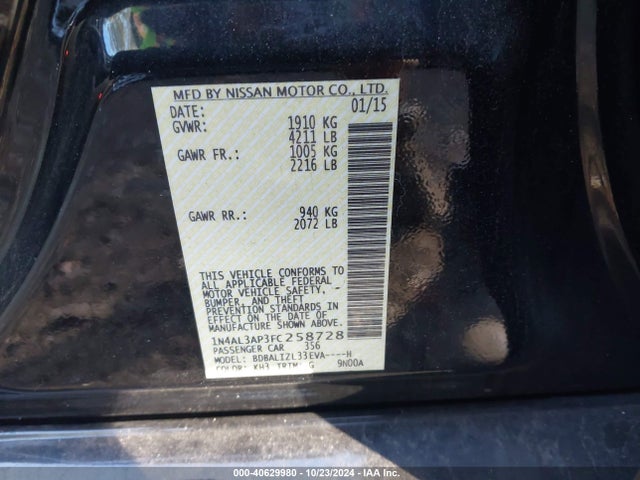 Nissan Altima 2.5 Sv 2015 1N4AL3AP3FC258728 Image 9