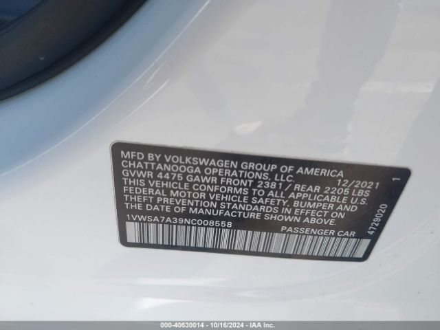 1VWSA7A39NC008558 Volkswagen Passat 2.0t Se