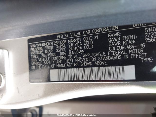 YV440MDKXF2691388 Volvo Xc60 T5 Premier