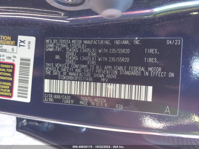 Toyota Highlander Xse 2023 5TDKDRBH3PS511486 Image 9