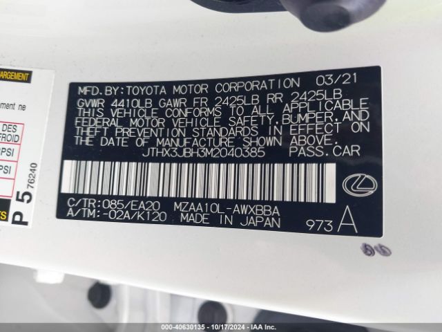 JTHX3JBH3M2040385 Lexus UX 200
