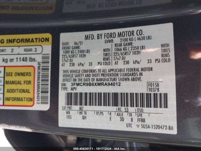 3FMCR9B6XMRA94012 Ford Bronco Sport Big Bend