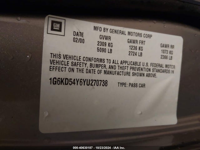 2000 CADILLAC DEVILLE 1G6KD54Y6YU270738 Photo 8