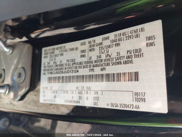 Ford ESCAPE SE 2018 1FMCU9GD8JUD13124 Image 9