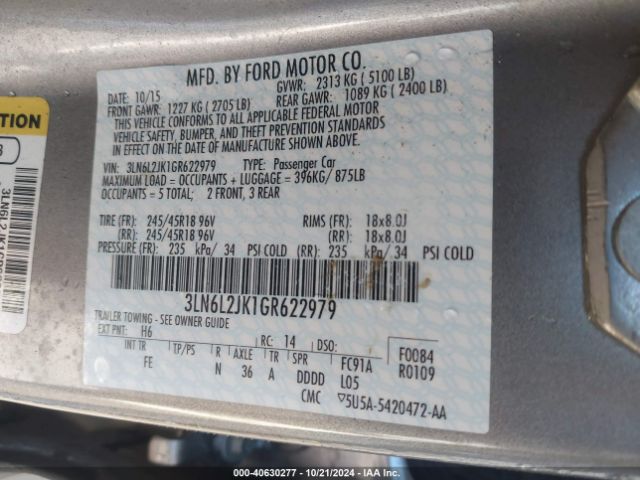 3LN6L2JK1GR622979 Lincoln MKZ