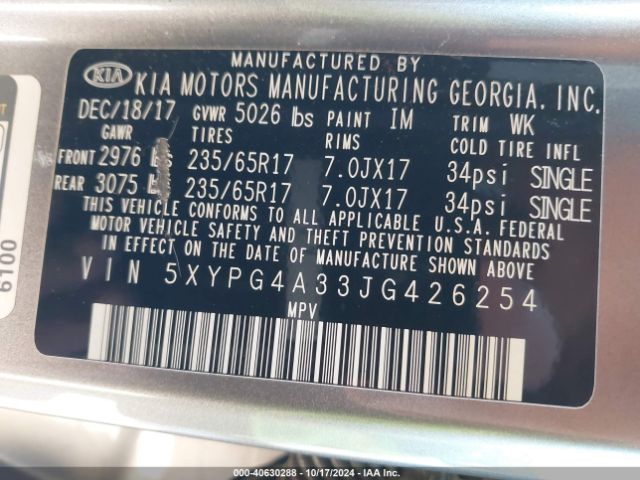 5XYPG4A33JG426254 KIA Sorento 2.4l L