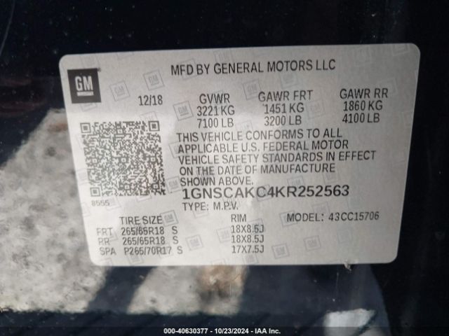 1GNSCAKC4KR252563 Chevrolet Tahoe Ls