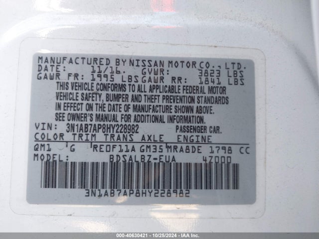 Nissan SENTRA S 2017 3N1AB7AP8HY228982 Image 9