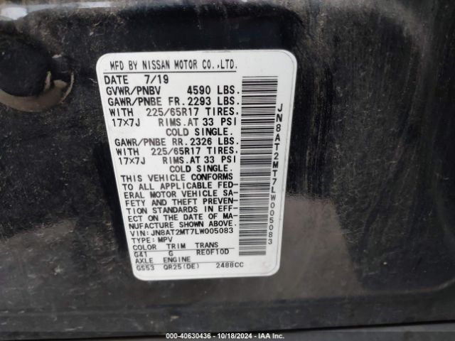 JN8AT2MT7LW005083 Nissan Rogue S Fwd