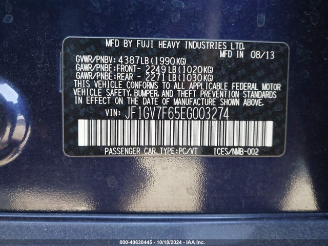 Subaru Impreza Wrx Limited 2014 JF1GV7F65EG003274 Image 9