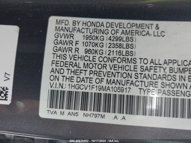 1HGCV1F19MA105917 Honda ACCORD LX