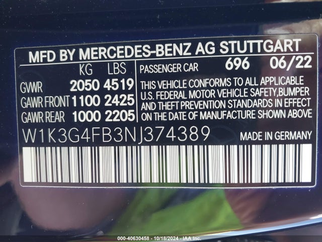 W1K3G4FB3NJ374389 Mercedes-Benz A 220 4matic