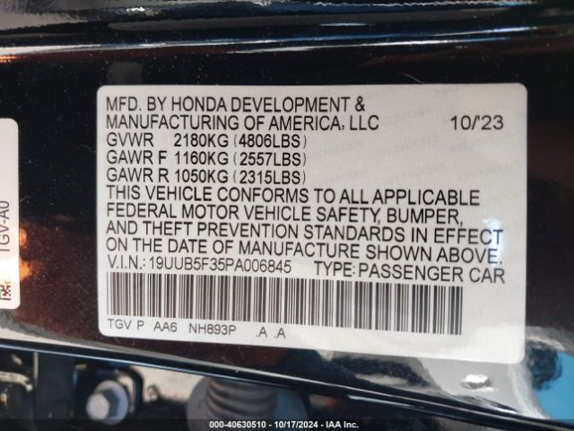 19UUB5F35PA006845 Acura Tlx Standard