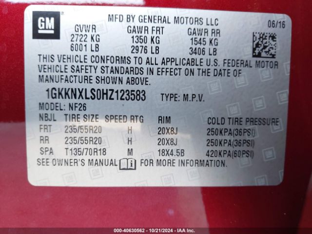 1GKKNXLS0HZ123583 GMC Acadia Denali