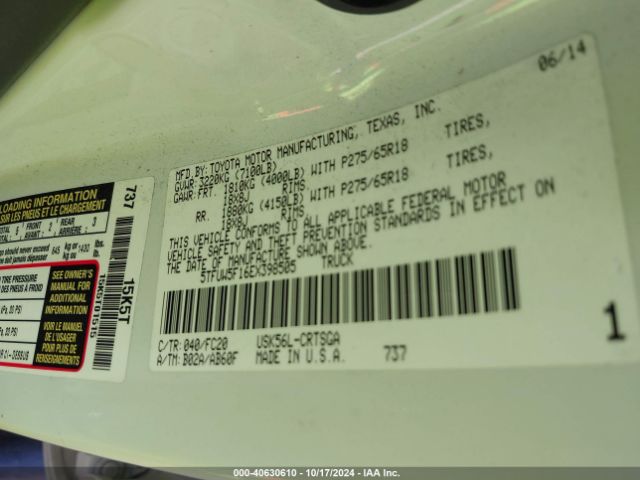 5TFUW5F16EX398505 Toyota Tundra Sr5 5.7l V8