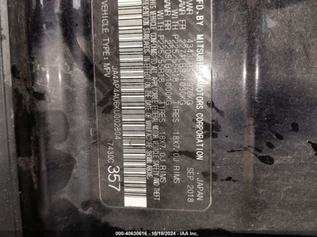 JA4AP4AU6KU002804 Mitsubishi Outlander Sport 2.0 Se