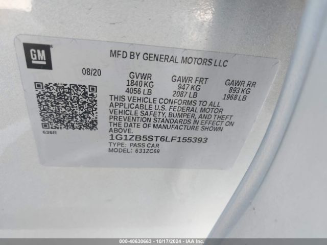 1G1ZB5ST6LF155393 Chevrolet Malibu Fwd Ls