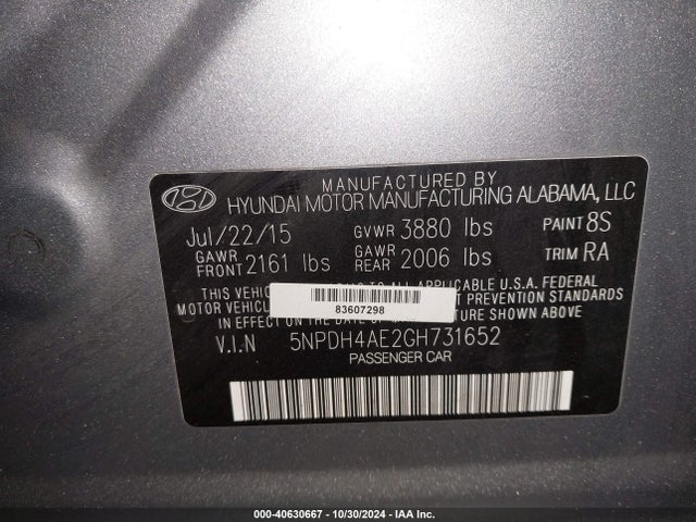 Hyundai ELANTRA SE 2016 5NPDH4AE2GH731652 Image 9