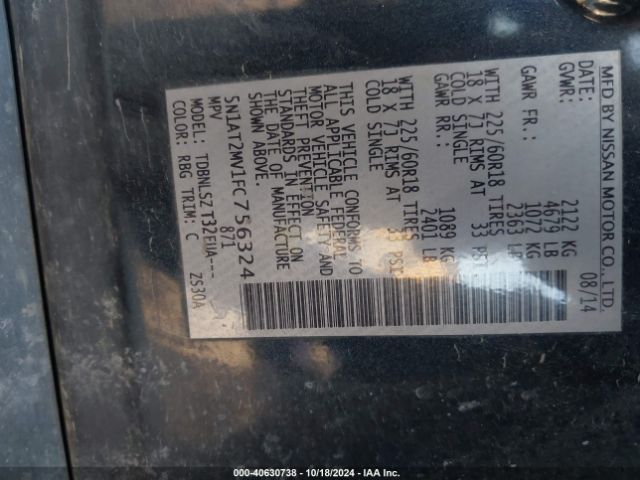 5N1AT2MV1FC756324 Nissan Rogue Sl