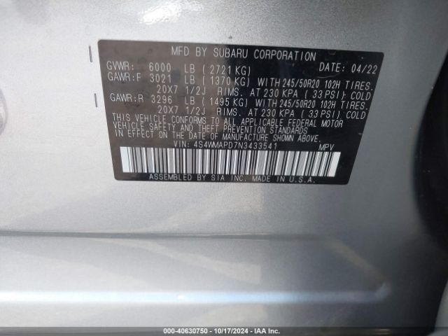 4S4WMAPD7N3433541 Subaru Ascent Limited