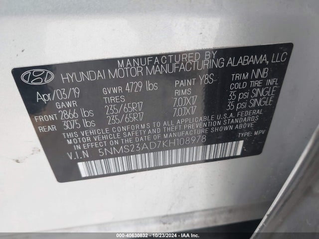 Hyundai Santa Fe Se 2019 5NMS23AD7KH108978 Image 9