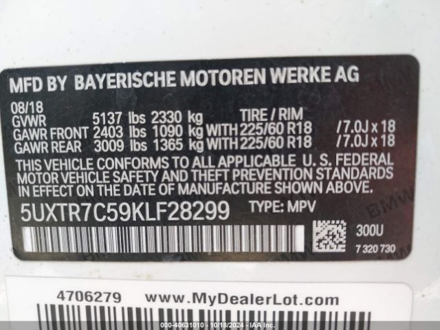 5UXTR7C59KLF28299 BMW X3 Sdrive30i