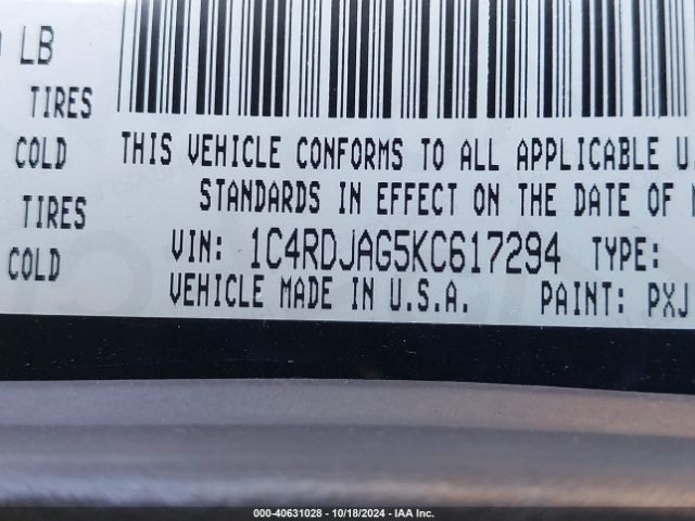 1C4RDJAG5KC617294 Dodge Durango Sxt Awd