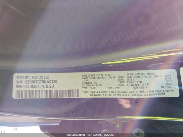1C6RRFFG7RN142728 RAM 1500 Big Horn  4x4 5'7 Box
