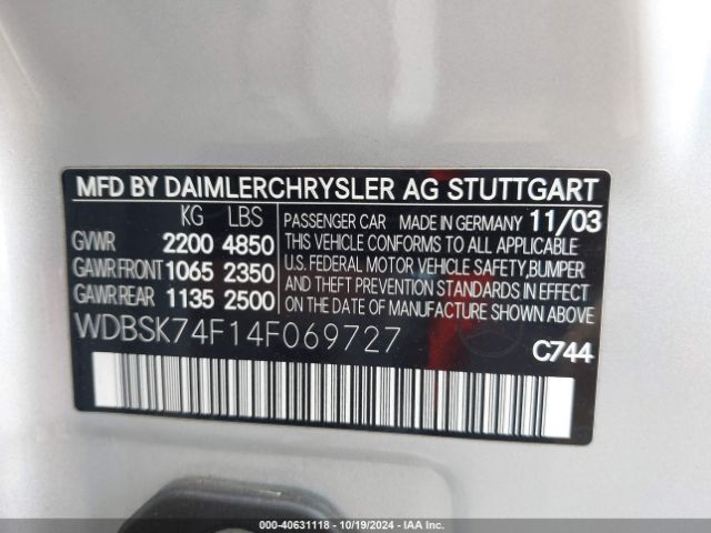2004 MERCEDES-BENZ SL 55 AMG WDBSK74F14F069727 Photo 8