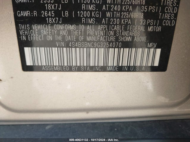 Subaru Outback 2.5i Limited 2016 4S4BSBNC9G3254070 Image 9