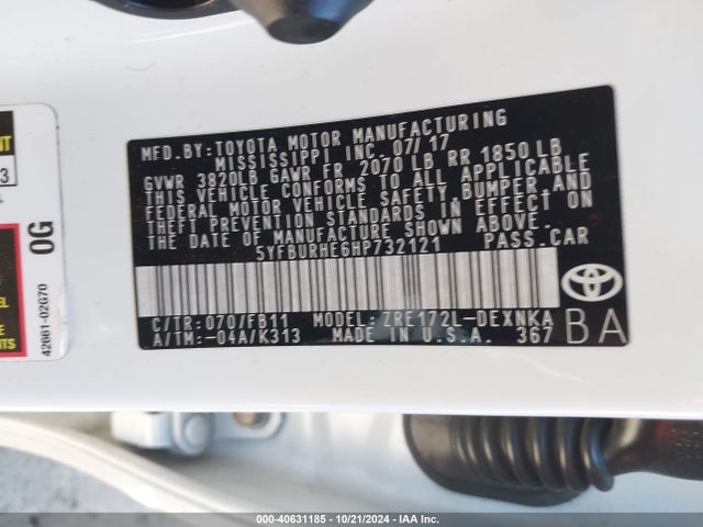 Toyota COROLLA LE 2017 5YFBURHE6HP732121 Image 9