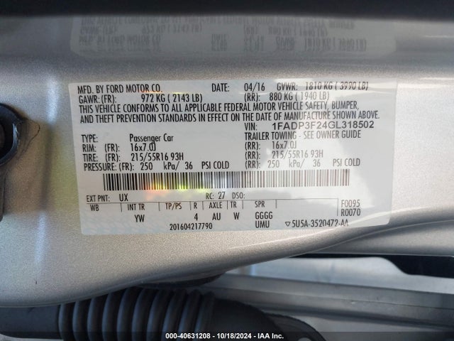 Ford FOCUS SE 2016 1FADP3F24GL318502 Image 9