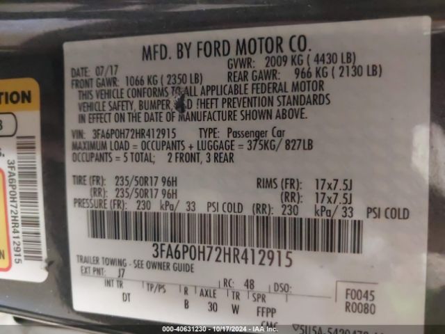 3FA6P0H72HR412915 Ford FUSION SE
