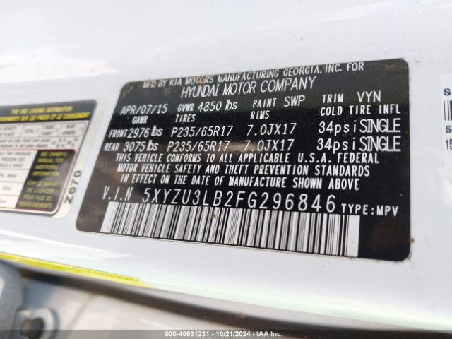 5XYZU3LB2FG296846 Hyundai Santa Fe Sport 2.4l