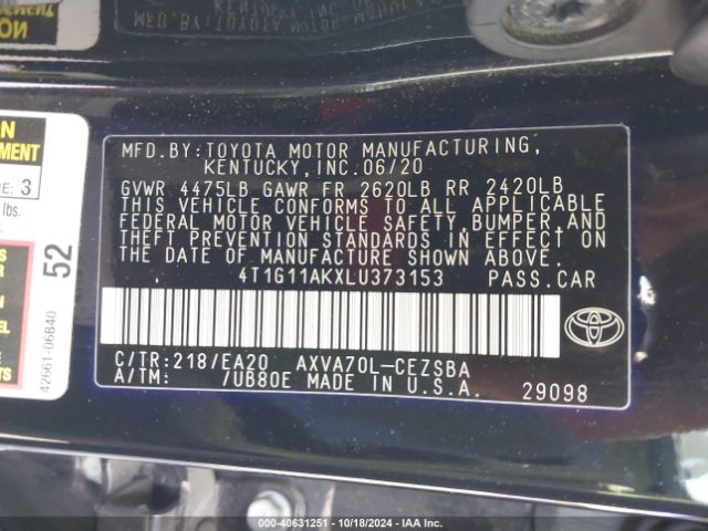 4T1G11AKXLU373153 Toyota CAMRY SE