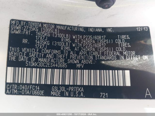 5TDKK3DC2ES440685 Toyota Sienna Le V6 8 Passenger