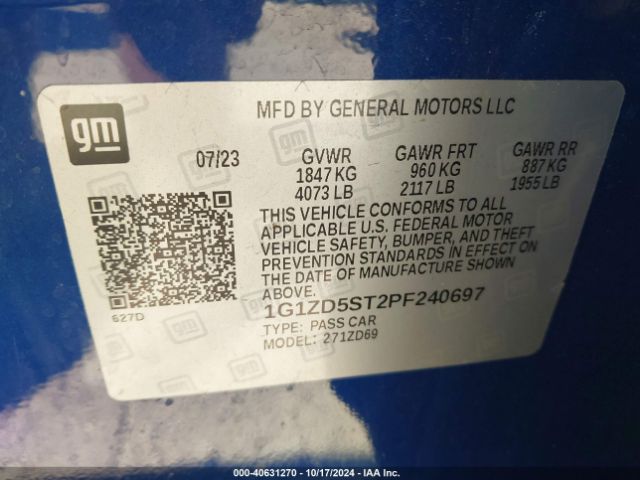 1G1ZD5ST2PF240697 Chevrolet Malibu Fwd 1lt