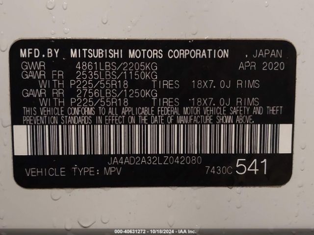 2020 MITSUBISHI OUTLANDER JA4AD2A32LZ042080 Photo 8