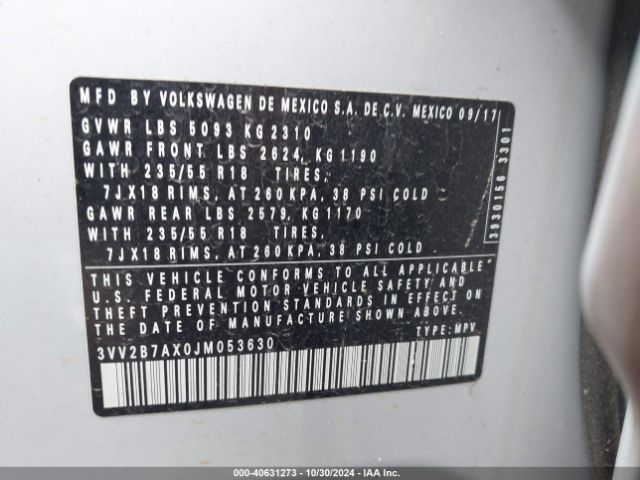 3VV2B7AX0JM053630 Volkswagen Tiguan 2.0t Se/2.0t Sel