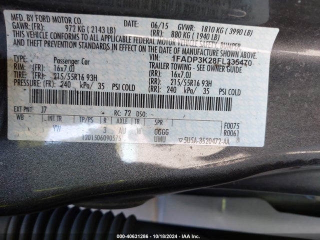 Ford FOCUS SE 2015 1FADP3K28FL335470 Image 9