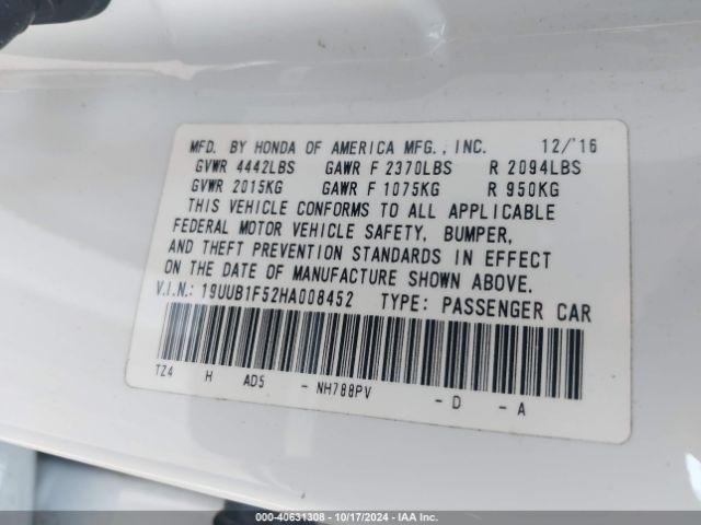 19UUB1F52HA008452 Acura Tlx Technology Package
