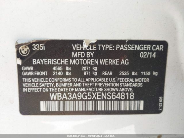 WBA3A9G5XENS64818 BMW 335i