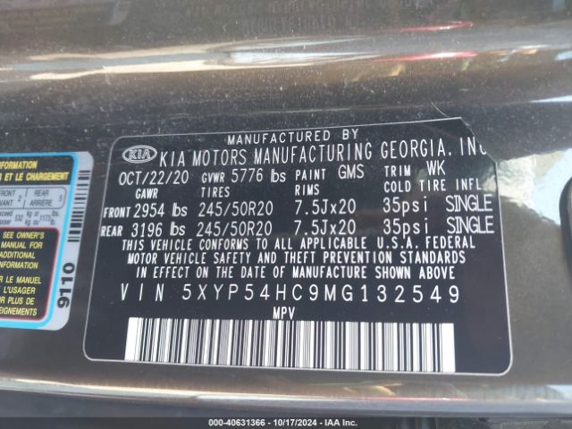5XYP54HC9MG132549 KIA Telluride Sx