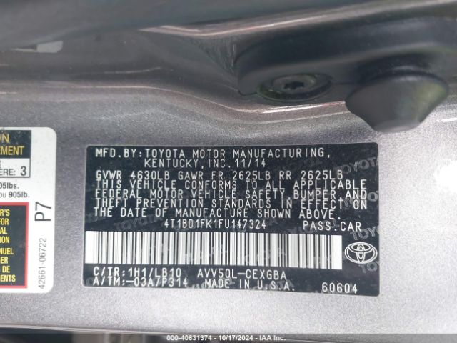 4T1BD1FK1FU147324 Toyota Camry Hybrid Xle