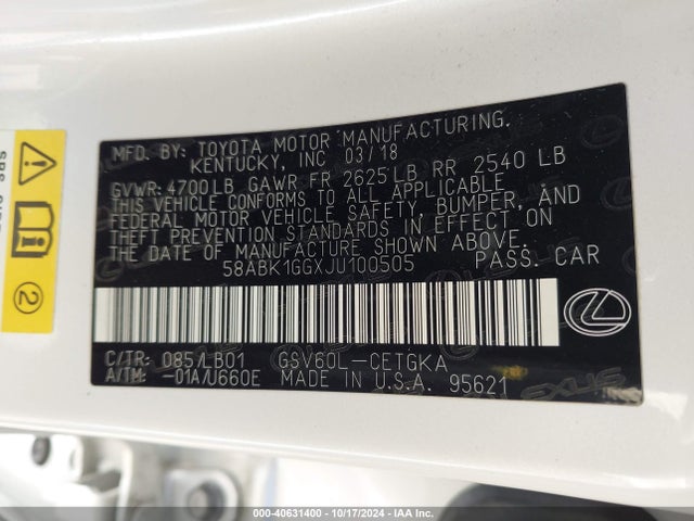 Lexus ES 350 2018 58ABK1GGXJU100505 Image 9