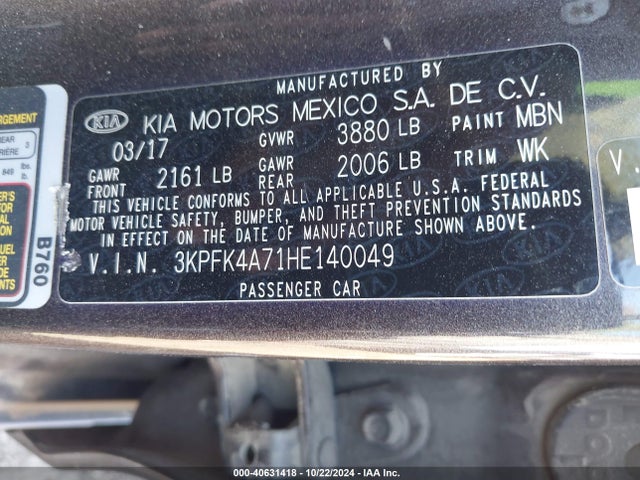 KIA FORTE LX 2017 3KPFK4A71HE140049 Image 9
