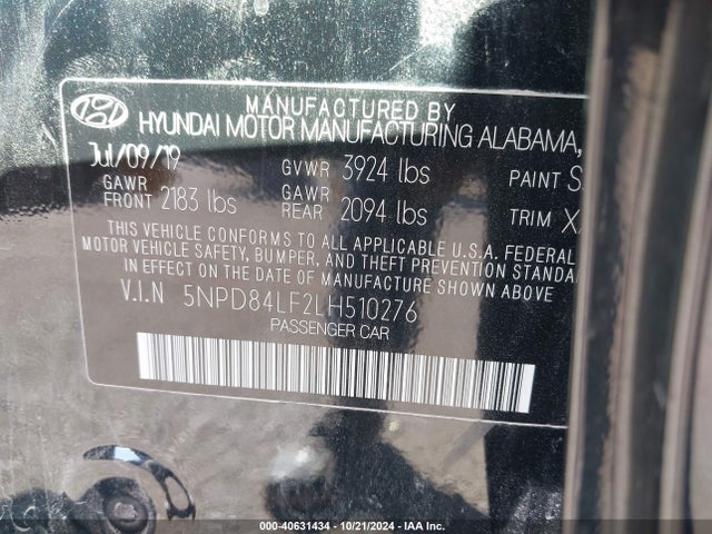 5NPD84LF2LH510276 Hyundai ELANTRA SEL