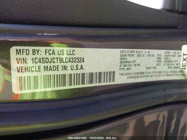 1C4SDJCT9LC432324 Dodge Durango R/t Awd