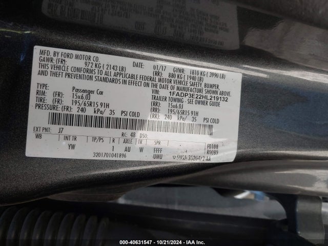 Ford FOCUS S 2017 1FADP3E22HL219132 Image 9